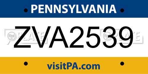 ZVA2539 Pennsylvania License Plate