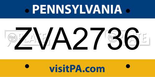 ZVA2736 Pennsylvania License Plate