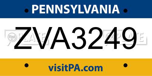 ZVA3249 Pennsylvania License Plate