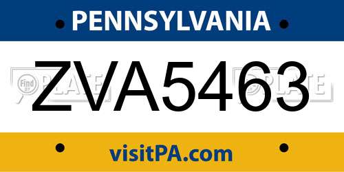 ZVA5463 Pennsylvania License Plate