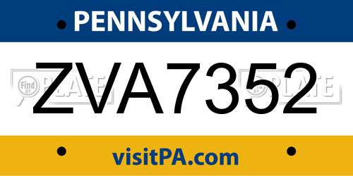ZVA7352 Pennsylvania License Plate