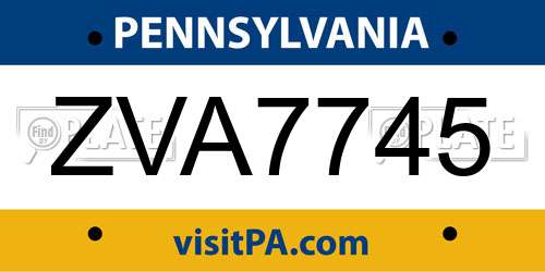 ZVA7745 Pennsylvania License Plate