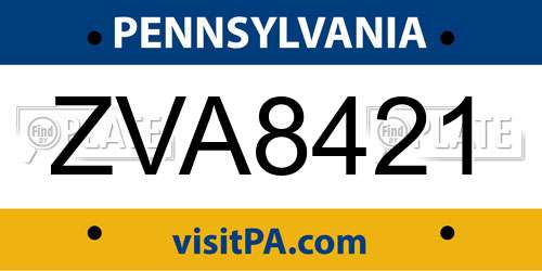 ZVA8421 Pennsylvania License Plate