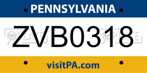 ZVB0318 Pennsylvania License Plate
