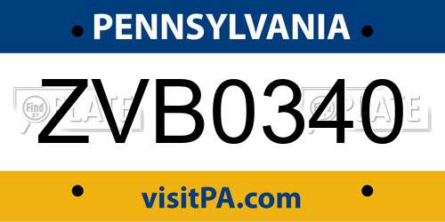 ZVB0340 Pennsylvania License Plate