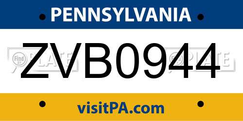 ZVB0944 Pennsylvania License Plate