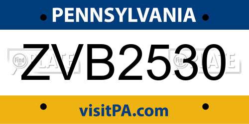 ZVB2530 Pennsylvania License Plate