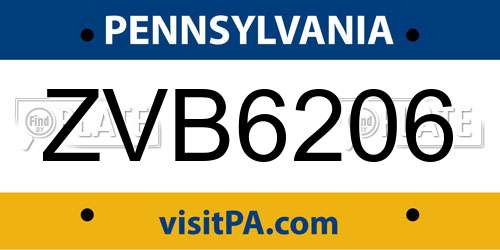 ZVB6206 Pennsylvania License Plate