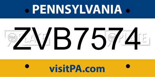 ZVB7574 Pennsylvania License Plate