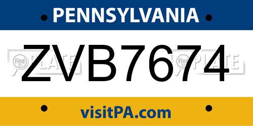 ZVB7674 Pennsylvania License Plate