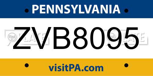 ZVB8095 Pennsylvania License Plate