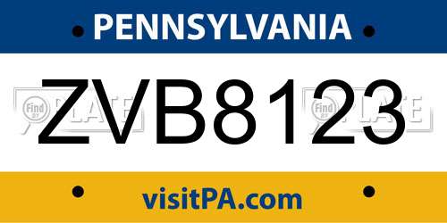 ZVB8123 Pennsylvania License Plate
