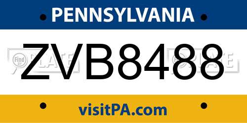 ZVB8488 Pennsylvania License Plate
