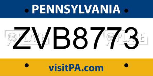 ZVB8773 Pennsylvania License Plate