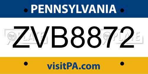 ZVB8872 Pennsylvania License Plate