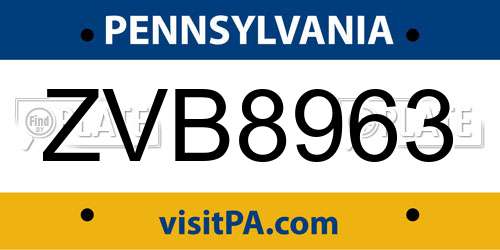 ZVB8963 Pennsylvania License Plate