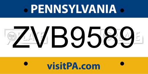 ZVB9589 Pennsylvania License Plate