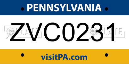 ZVC0231 Pennsylvania License Plate