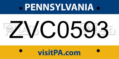 ZVC0593 Pennsylvania License Plate