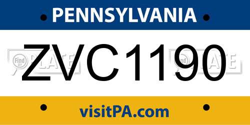 ZVC1190 Pennsylvania License Plate