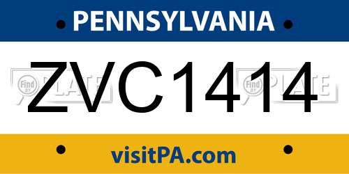 ZVC1414 Pennsylvania License Plate