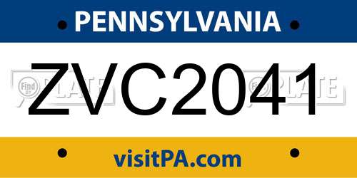 ZVC2041 Pennsylvania License Plate