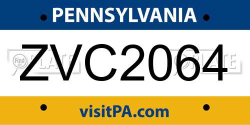 ZVC2064 Pennsylvania License Plate