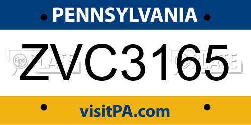 ZVC3165 Pennsylvania License Plate