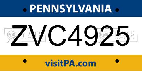 ZVC4925 Pennsylvania License Plate