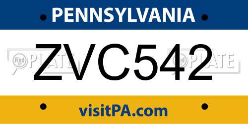 ZVC542 Pennsylvania License Plate