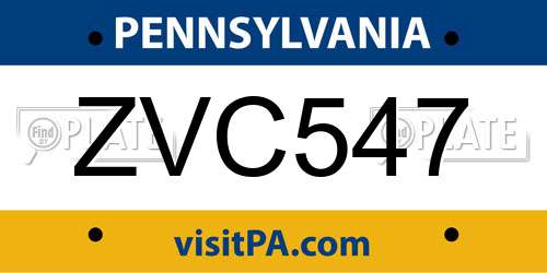ZVC547 Pennsylvania License Plate