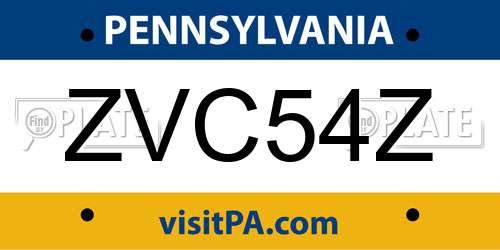 ZVC54Z Pennsylvania License Plate