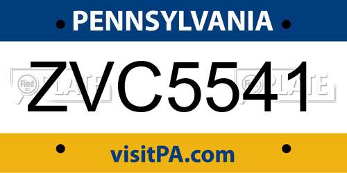 ZVC5541 Pennsylvania License Plate