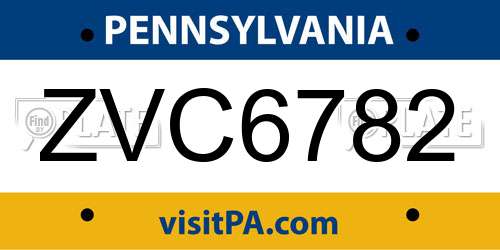 ZVC6782 Pennsylvania License Plate