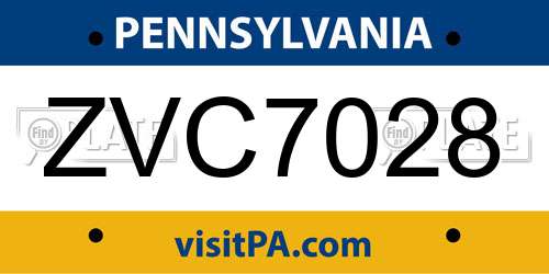 ZVC7028 Pennsylvania License Plate