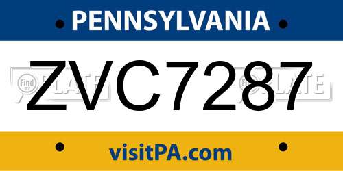 ZVC7287 Pennsylvania License Plate