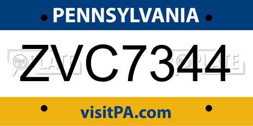 ZVC7344 Pennsylvania License Plate