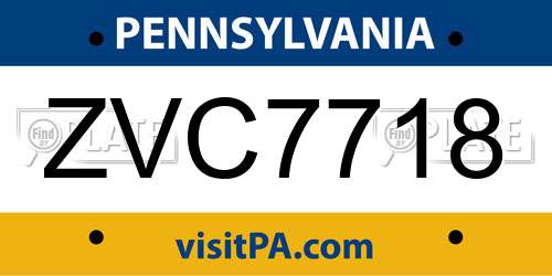 ZVC7718 Pennsylvania License Plate