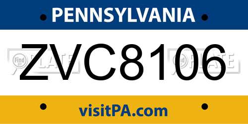 ZVC8106 Pennsylvania License Plate
