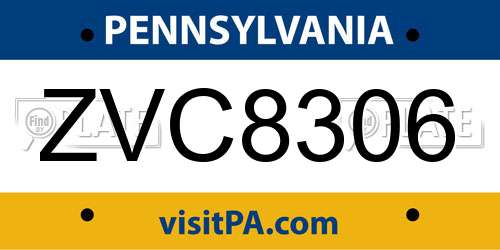 ZVC8306 Pennsylvania License Plate