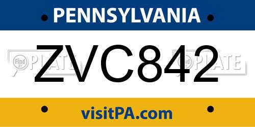ZVC842 Pennsylvania License Plate