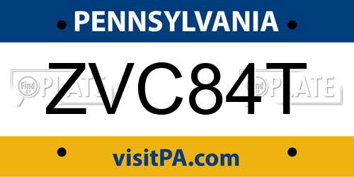ZVC84T Pennsylvania License Plate