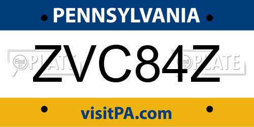 ZVC84Z Pennsylvania License Plate