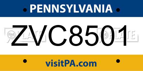 ZVC8501 Pennsylvania License Plate