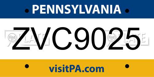 ZVC9025 Pennsylvania License Plate