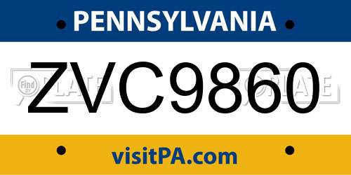 ZVC9860 Pennsylvania License Plate