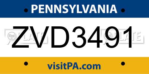 ZVD3491 Pennsylvania License Plate