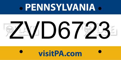 ZVD6723 Pennsylvania License Plate