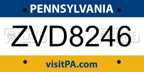 ZVD8246 Pennsylvania License Plate