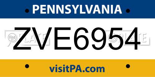 ZVE6954 Pennsylvania License Plate